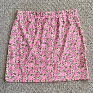 Katherine Way Geometric Print Pull-On Stretch Skirt Pink/Green/White 2XL Casual